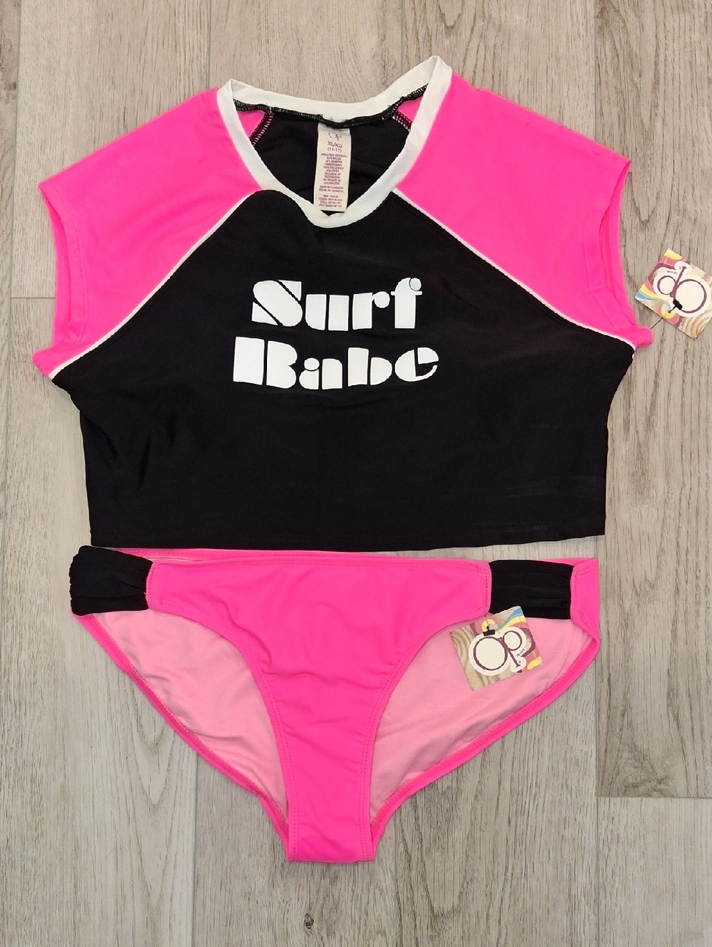 OP Pink and Black Surf Babe Girls Two-Piece Swim Set